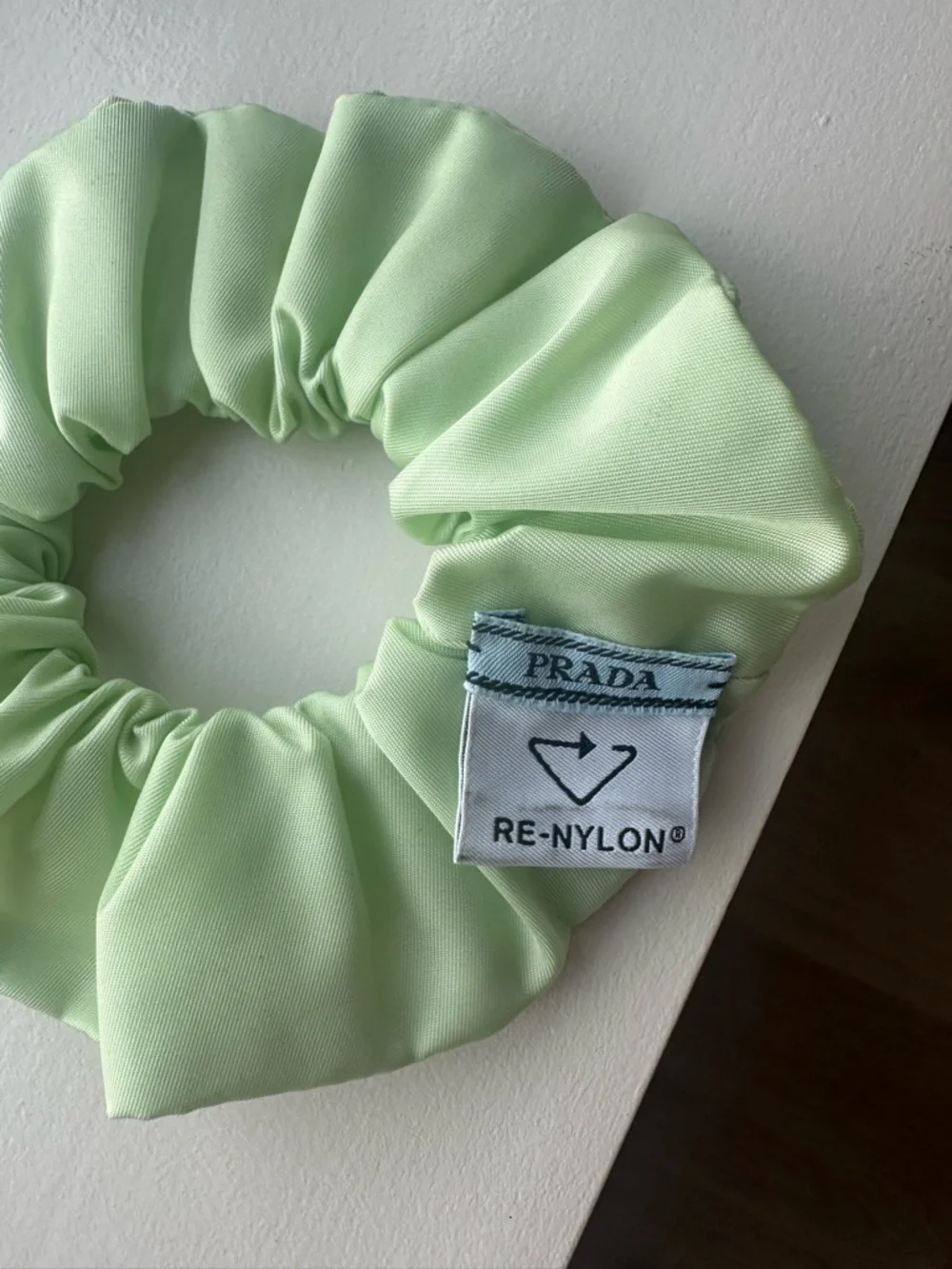 Prada Mint Green Satin Scrunchie with Logo Plaque BRAND NEW NEVER WORN - Picture 3 of 3